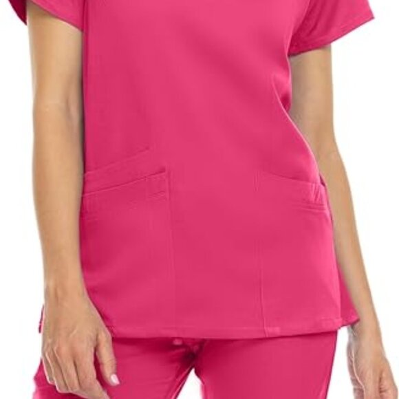 MediChic Mini Marilyn Women's Pink V-Neck 4-Way Stretch Scrub Top Small - Picture 2 of 9